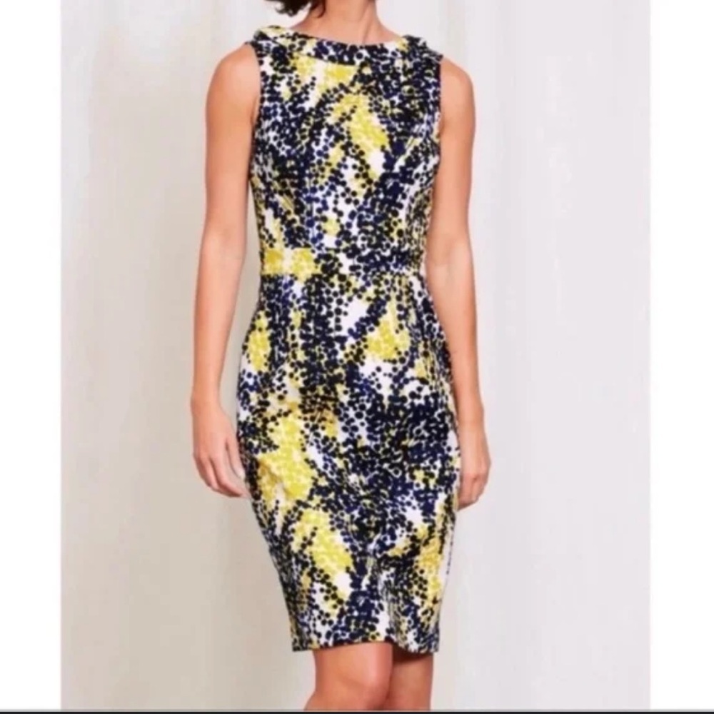 BODEN | Martha Mimosa Wisteria Roll Collar Tailored Pleated Shift Dress